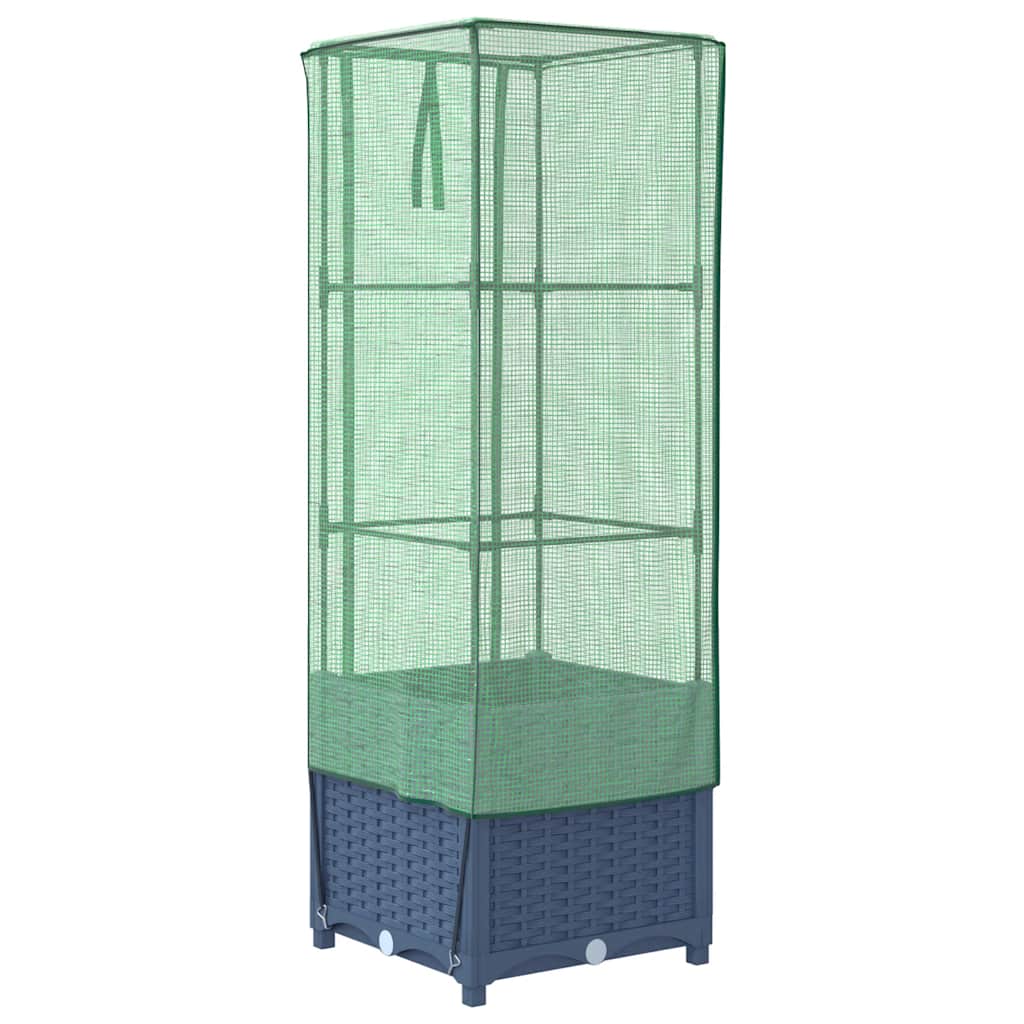 vidaXL Strat înălțat cu husă de seră, aspect ratan, 40x40x139 cm vidaXL Strat înălțat cu husă de seră, aspect ratan, 40x40x139 cm