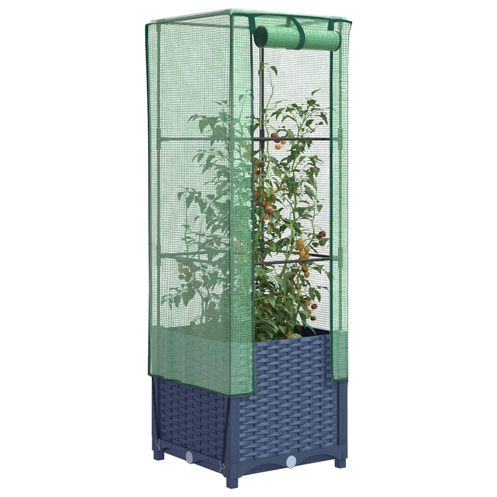 vidaXL Strat înălțat cu husă de seră, aspect ratan, 40x40x139 cm vidaXL Strat înălțat cu husă de seră, aspect ratan, 40x40x139 cm