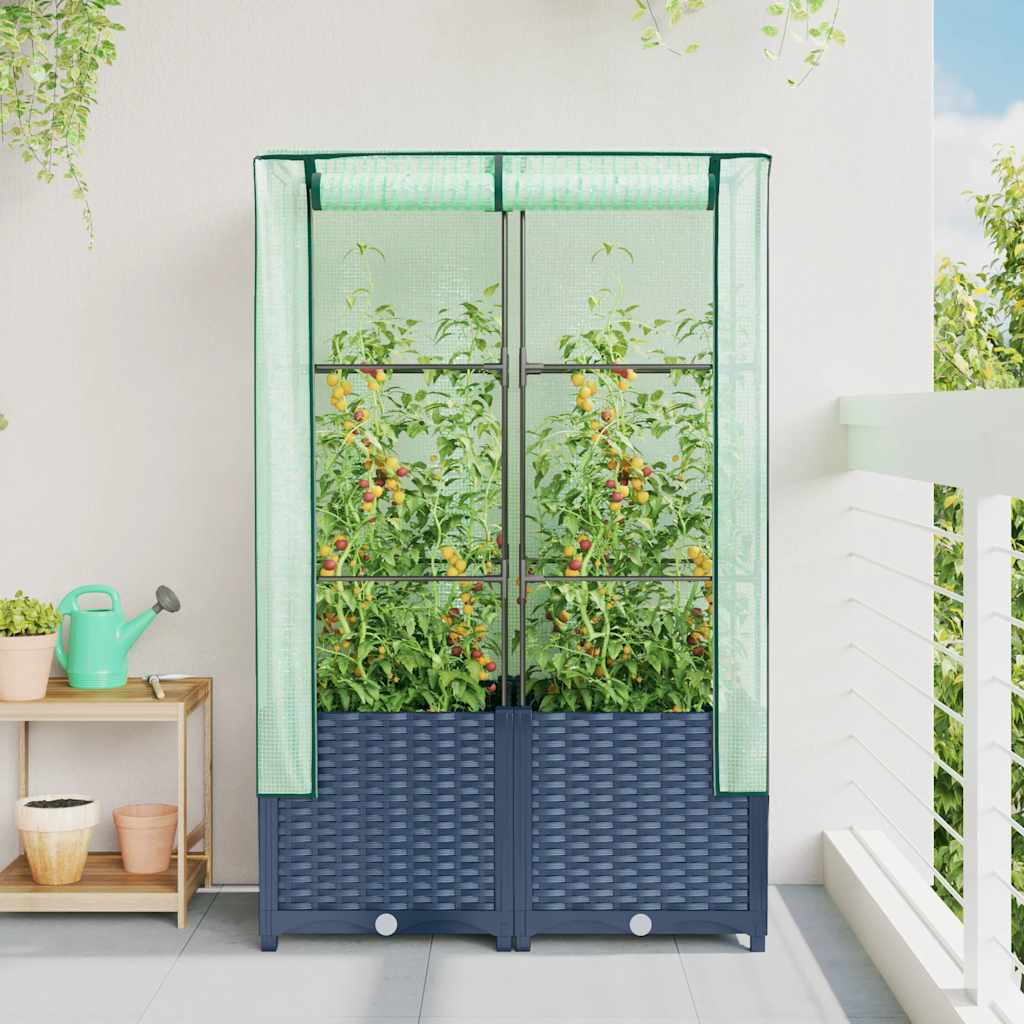 vidaXL Strat înălțat cu husă de seră, aspect ratan, 80x40x138 cm vidaXL Strat înălțat cu husă de seră, aspect ratan, 80x40x138 cm