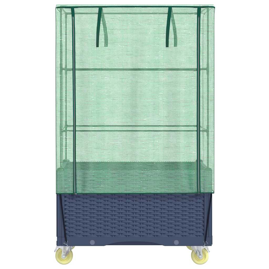 vidaXL Strat înălțat cu husă și roți, aspect ratan, 80x50x182 cm