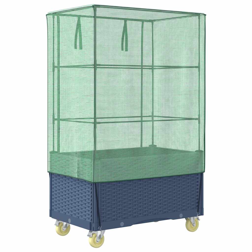 vidaXL Strat înălțat cu husă și roți, aspect ratan, 80x50x182 cm