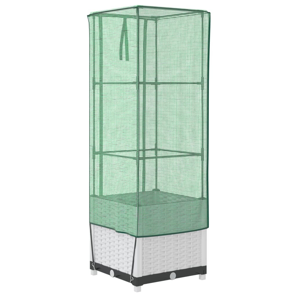 vidaXL Strat înălțat cu husă de seră, aspect ratan, 40x40x139 cm