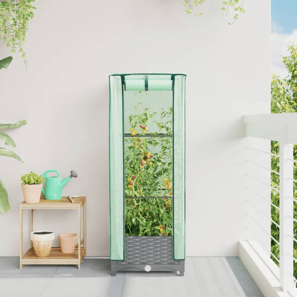 vidaXL Strat înălțat cu husă de seră, aspect ratan, 40x40x123 cm