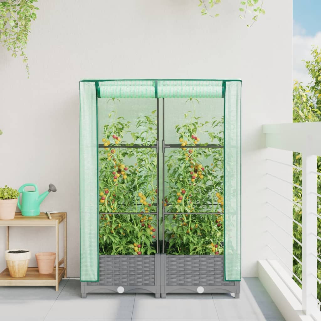 vidaXL Strat înălțat cu husă de seră, aspect ratan, 80x40x123 cm vidaXL Strat înălțat cu husă de seră, aspect ratan, 80x40x123 cm