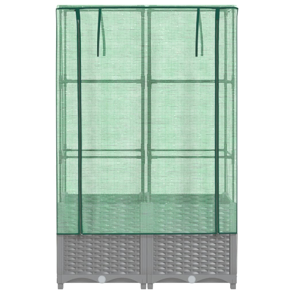 vidaXL Strat înălțat cu husă de seră, aspect ratan, 80x40x138 cm vidaXL Strat înălțat cu husă de seră, aspect ratan, 80x40x138 cm