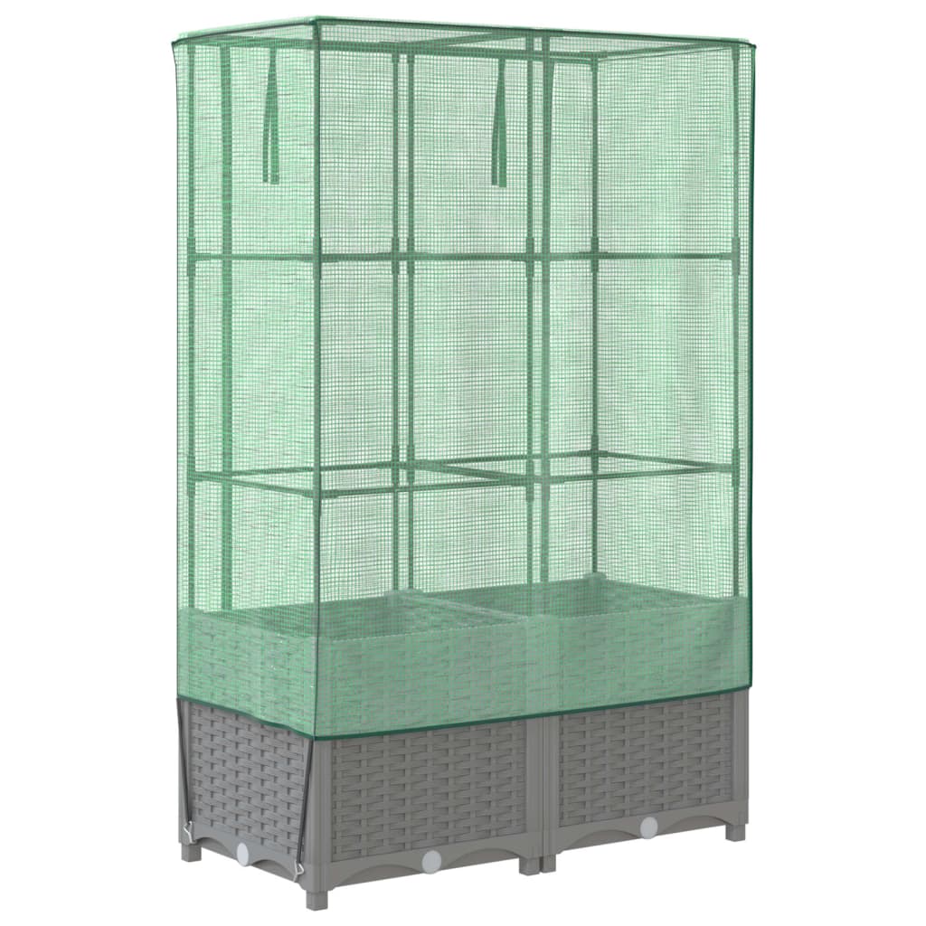 vidaXL Strat înălțat cu husă de seră, aspect ratan, 80x40x138 cm vidaXL Strat înălțat cu husă de seră, aspect ratan, 80x40x138 cm