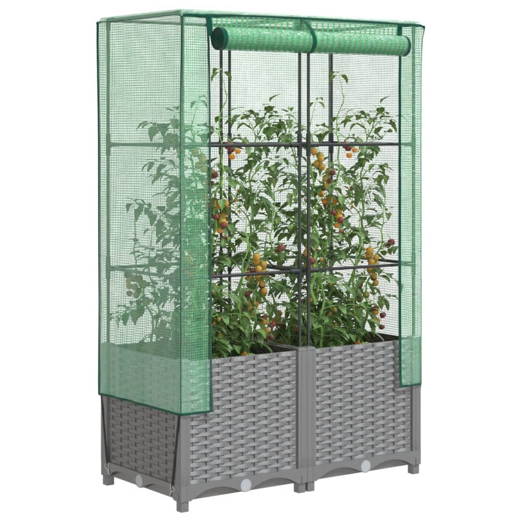 vidaXL Strat înălțat cu husă de seră, aspect ratan, 80x40x138 cm vidaXL Strat înălțat cu husă de seră, aspect ratan, 80x40x138 cm