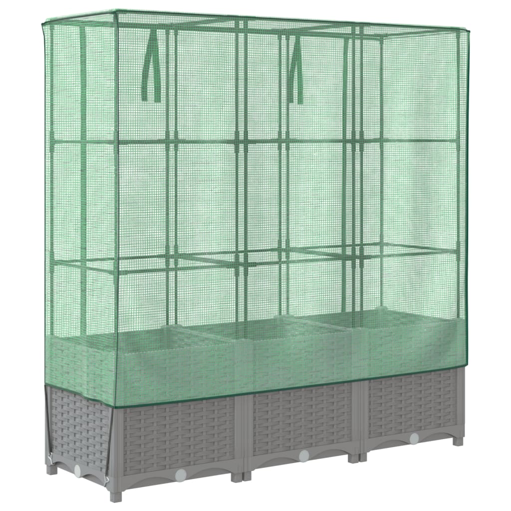 vidaXL Strat înălțat cu husă de seră, aspect ratan, 120x40x138 cm