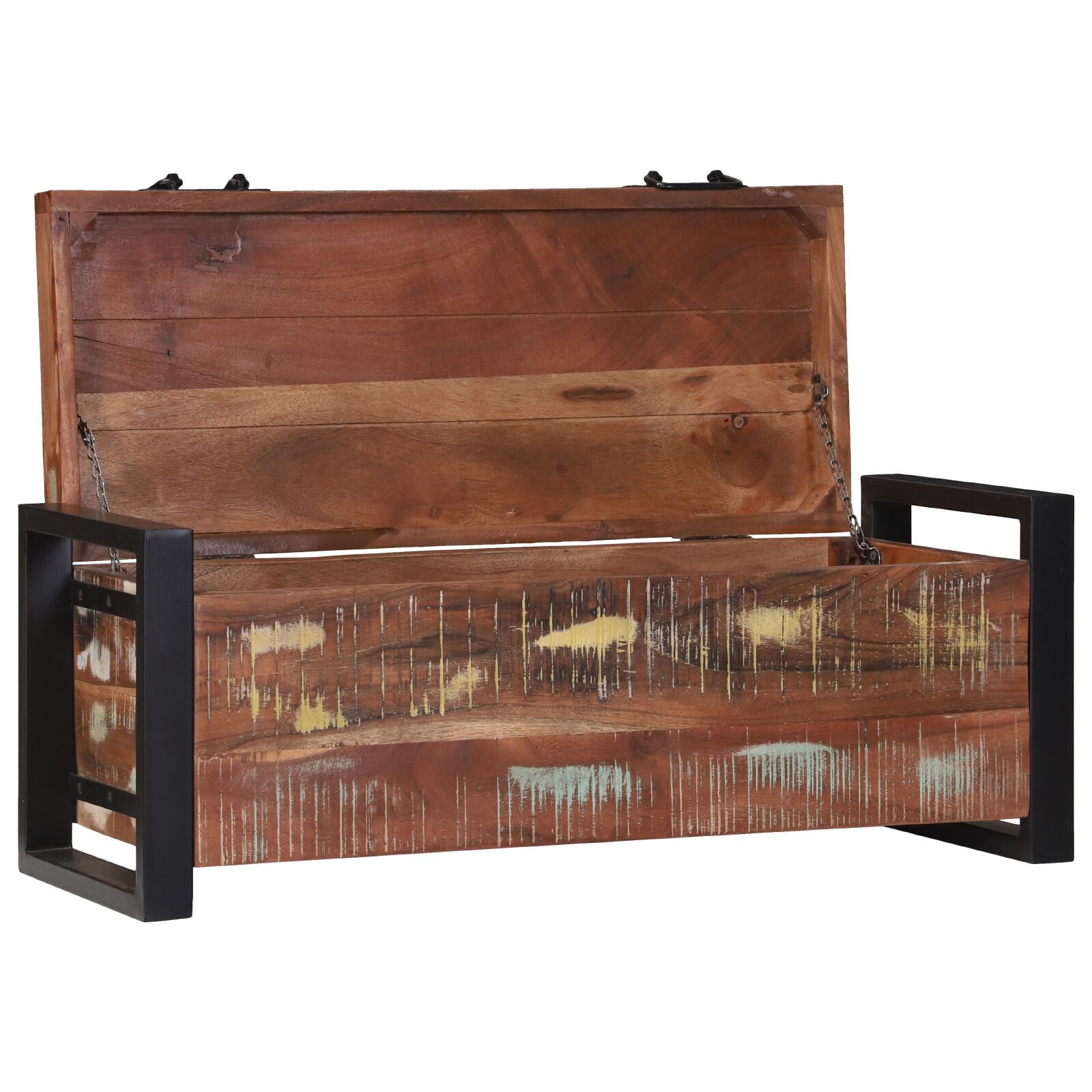 vidaXL Lăzi de depozitare, 80x30x30 cm, lemn masiv prelucrat & metal vidaXL Lăzi de depozitare, 80x30x30 cm, lemn masiv prelucrat & metal