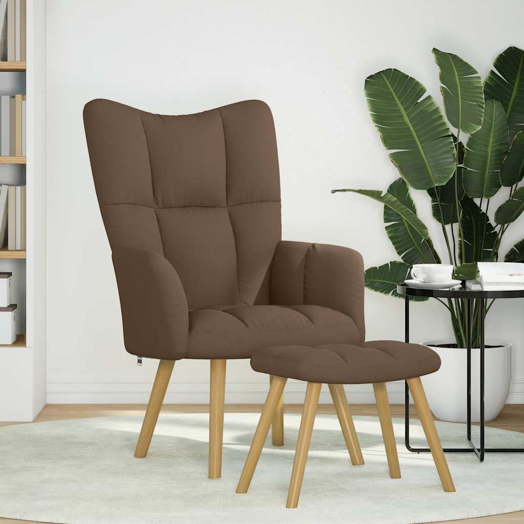 vidaXL Scaun de relaxare cu taburet, maro, textil vidaXL Scaun de relaxare cu taburet, maro, textil