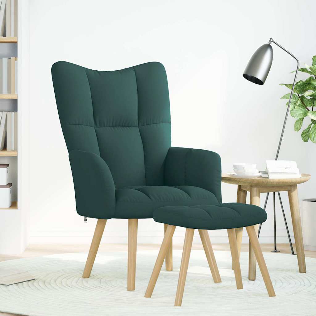 vidaXL Scaun de relaxare cu taburet, verde închis, textil