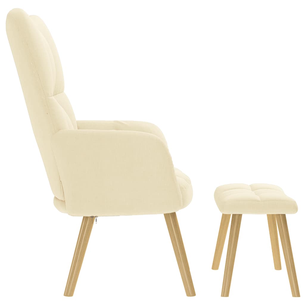 vidaXL Scaun de relaxare cu taburet, crem, textil vidaXL Scaun de relaxare cu taburet, crem, textil
