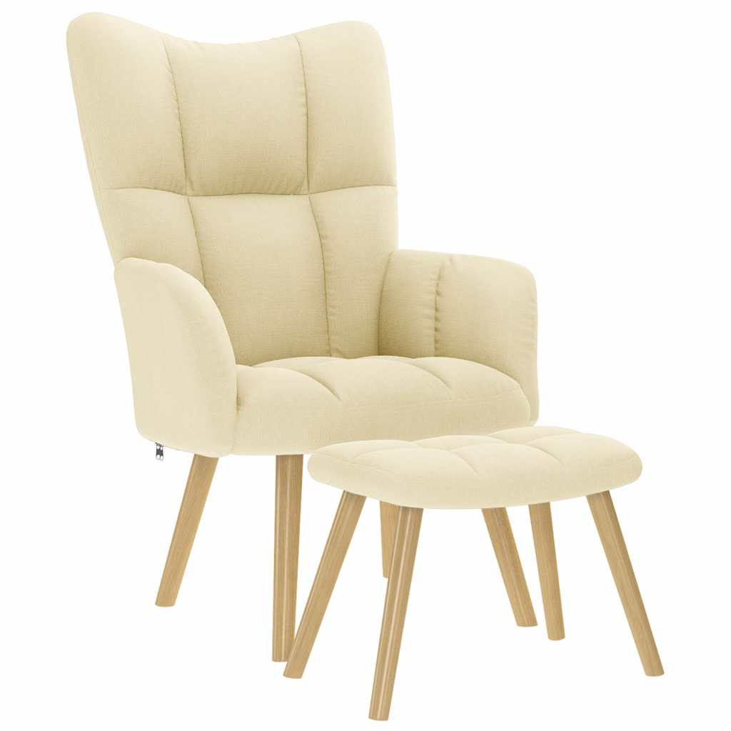 vidaXL Scaun de relaxare cu taburet, crem, textil vidaXL Scaun de relaxare cu taburet, crem, textil