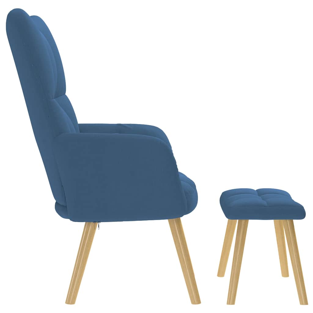 vidaXL Scaun de relaxare cu taburet, albastru, textil vidaXL Scaun de relaxare cu taburet, albastru, textil