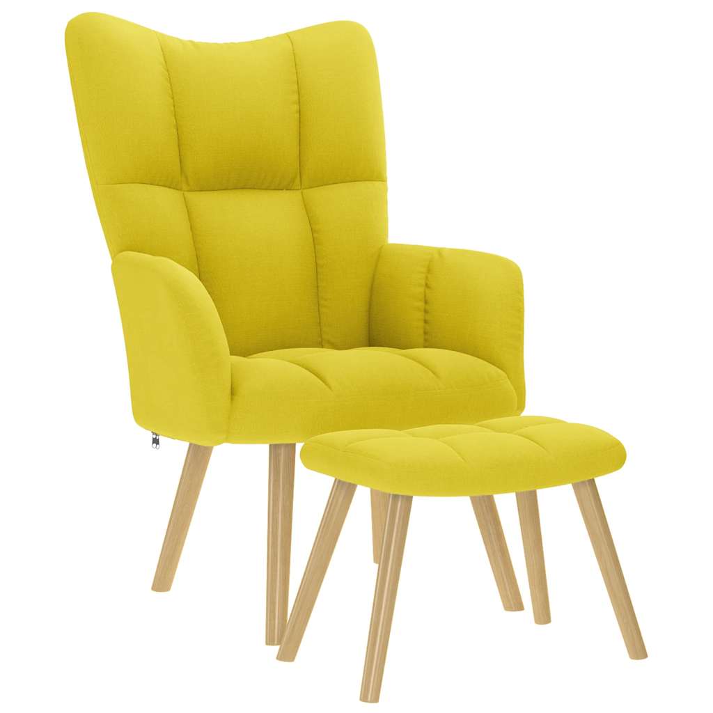 vidaXL Scaun de relaxare cu taburet din material galben deschis vidaXL Scaun de relaxare cu taburet din material galben deschis