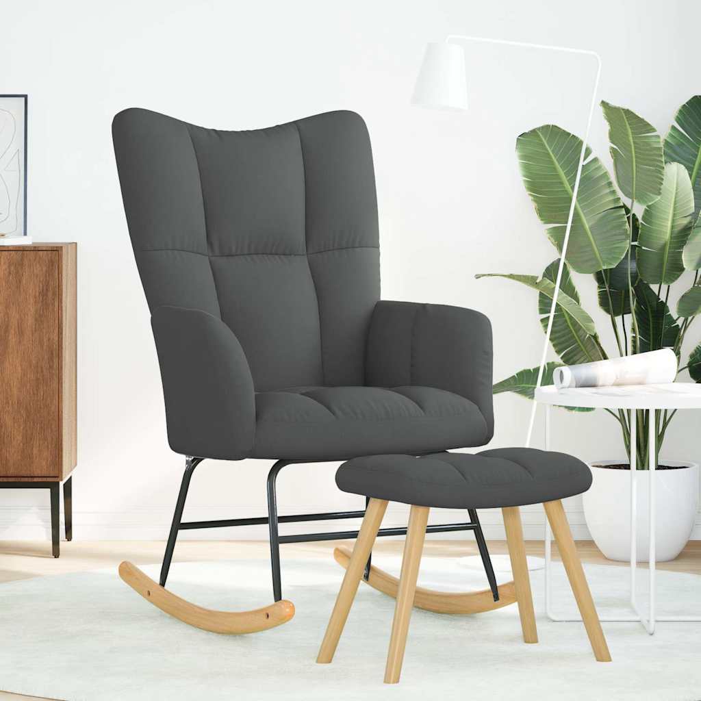 vidaXL Scaun balansoar cu taburet, gri închis, textil