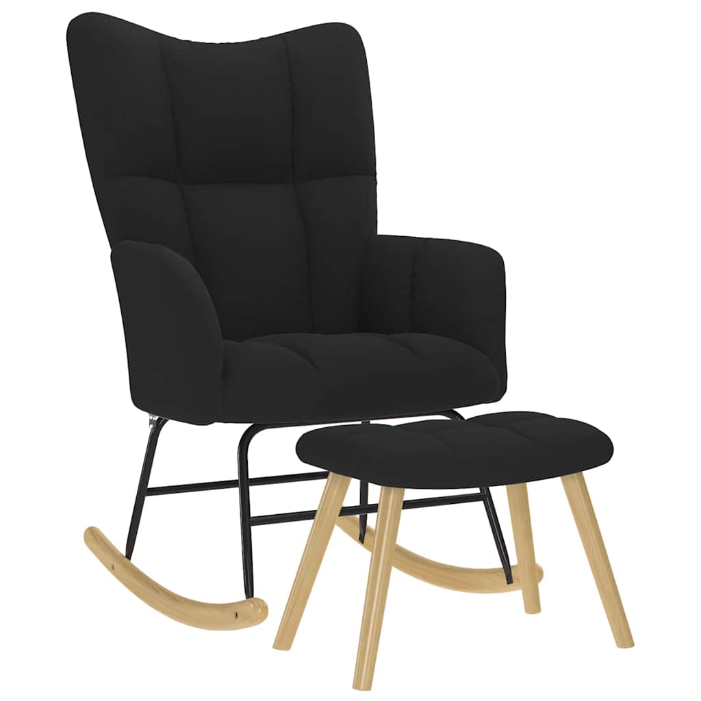 vidaXL Scaun balansoar cu taburet, Negru, material textil vidaXL Scaun balansoar cu taburet, Negru, material textil
