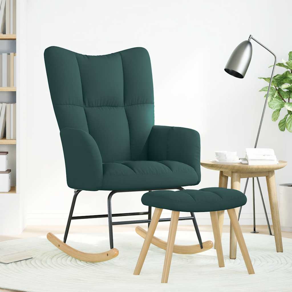 vidaXL Scaun balansoar cu taburet, verde închis, textil vidaXL Scaun balansoar cu taburet, verde închis, textil