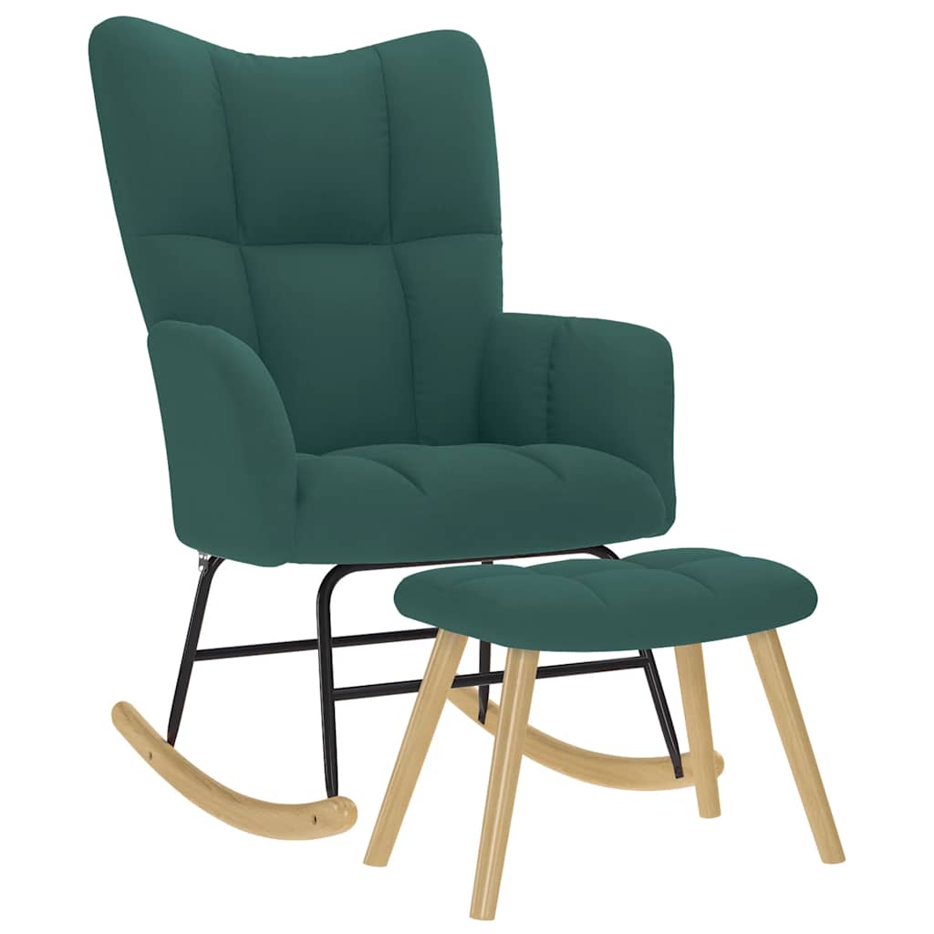 vidaXL Scaun balansoar cu taburet, verde închis, textil vidaXL Scaun balansoar cu taburet, verde închis, textil