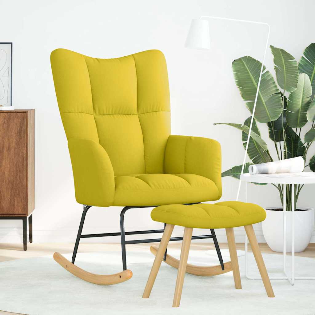 vidaXL Scaun balansoar cu taburet din material galben deschis vidaXL Scaun balansoar cu taburet din material galben deschis