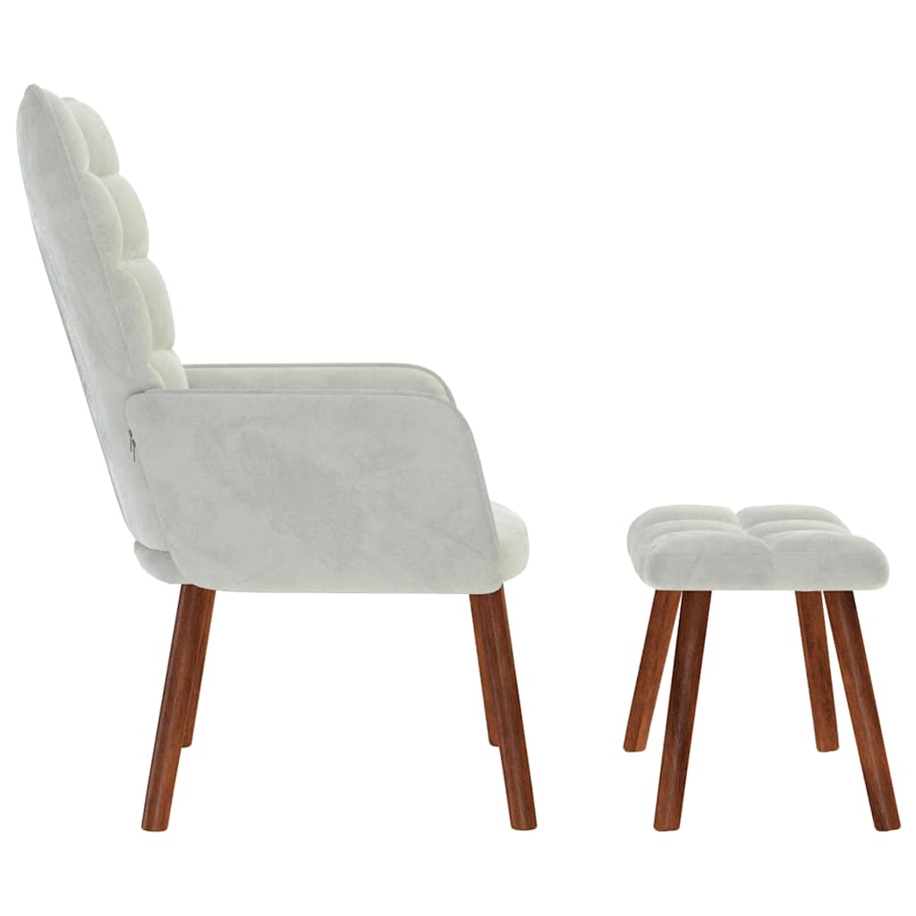 vidaXL Scaun de relaxare cu taburet, gri deschis, catifea vidaXL Scaun de relaxare cu taburet, gri deschis, catifea