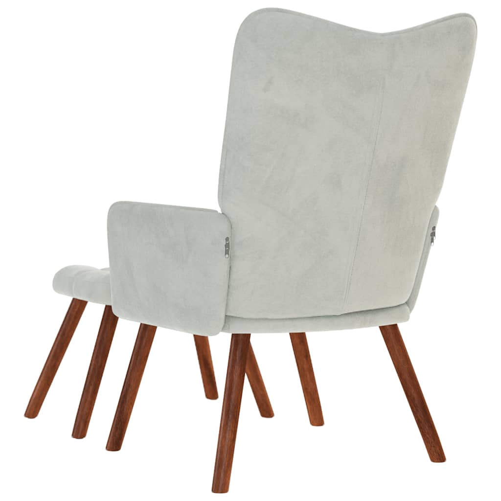 vidaXL Scaun de relaxare cu taburet, gri deschis, catifea vidaXL Scaun de relaxare cu taburet, gri deschis, catifea