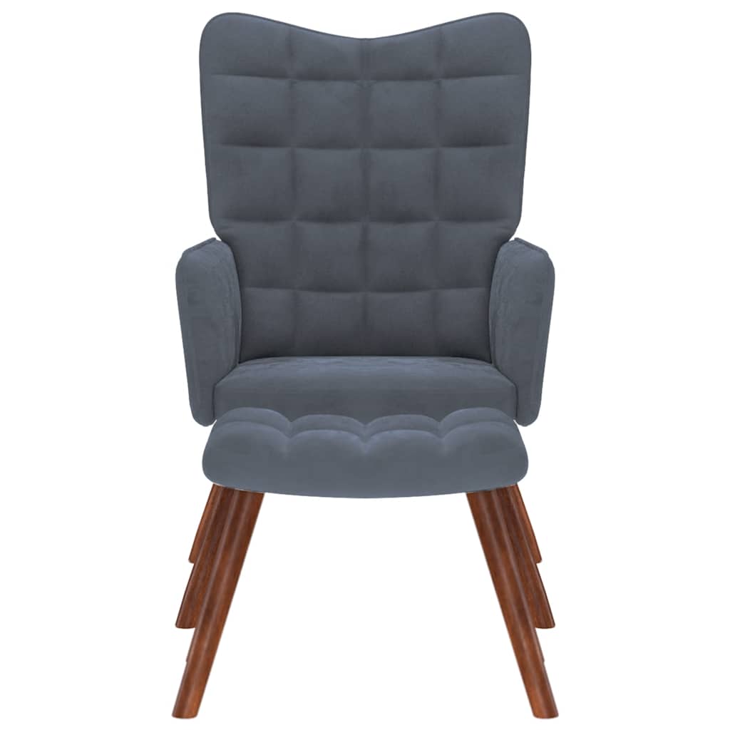 vidaXL Scaun de relaxare cu taburet, gri închis, catifea vidaXL Scaun de relaxare cu taburet, gri închis, catifea