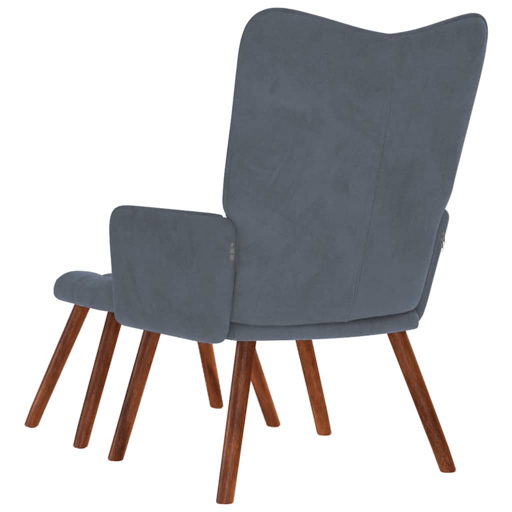 vidaXL Scaun de relaxare cu taburet, gri închis, catifea vidaXL Scaun de relaxare cu taburet, gri închis, catifea