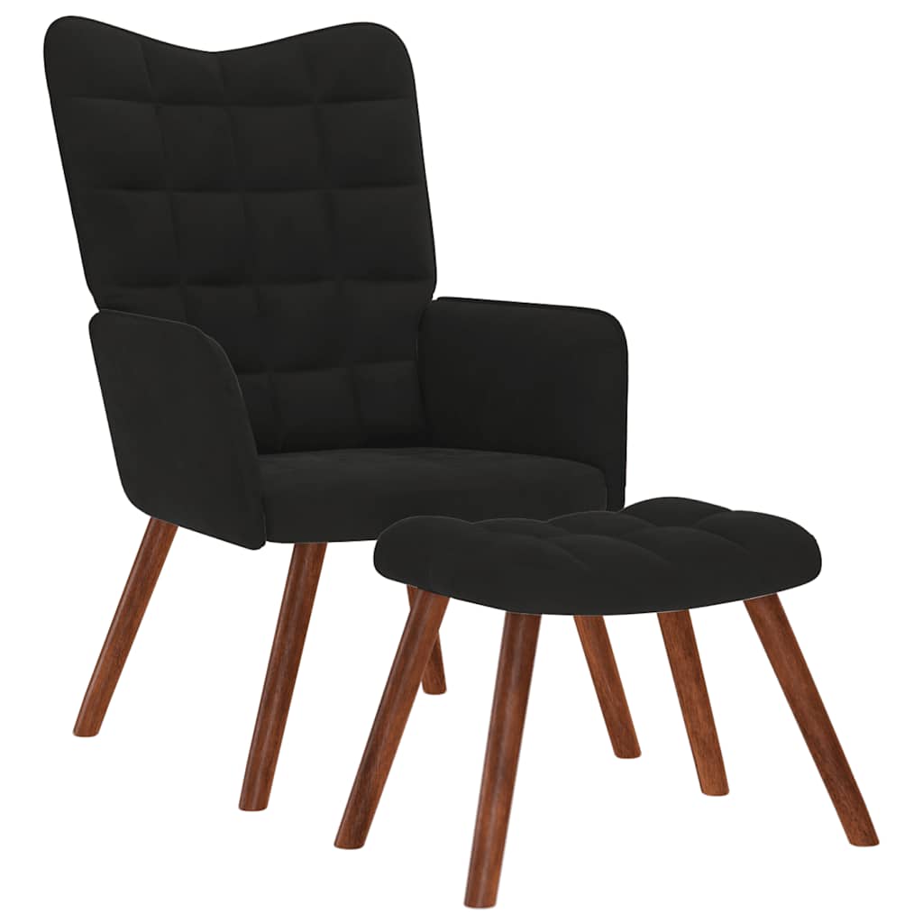 vidaXL Scaun de relaxare cu taburet, negru, catifea vidaXL Scaun de relaxare cu taburet, negru, catifea