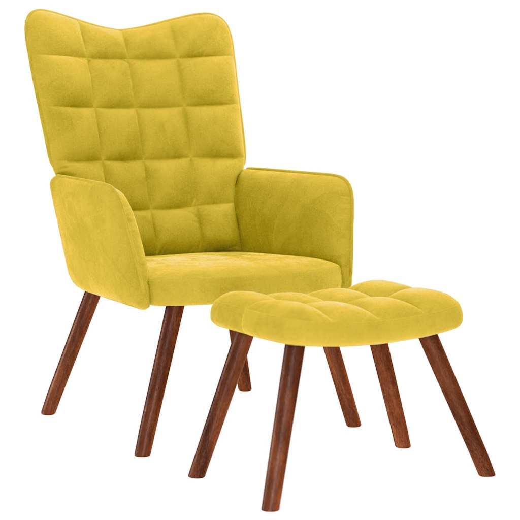 vidaXL Scaun de relaxare cu scaun catifea galbenă vidaXL Scaun de relaxare cu scaun catifea galbenă