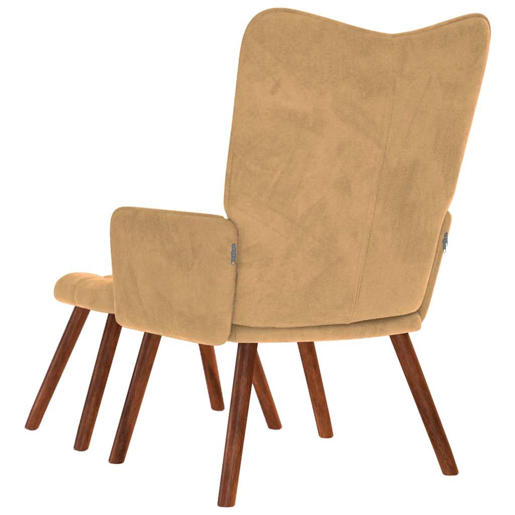 vidaXL Scaun de relaxare cu taburet, maro, catifea vidaXL Scaun de relaxare cu taburet, maro, catifea