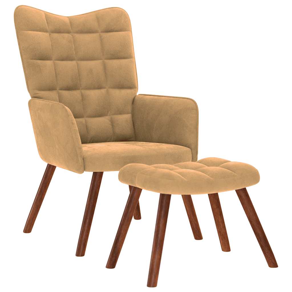 vidaXL Scaun de relaxare cu taburet, maro, catifea vidaXL Scaun de relaxare cu taburet, maro, catifea