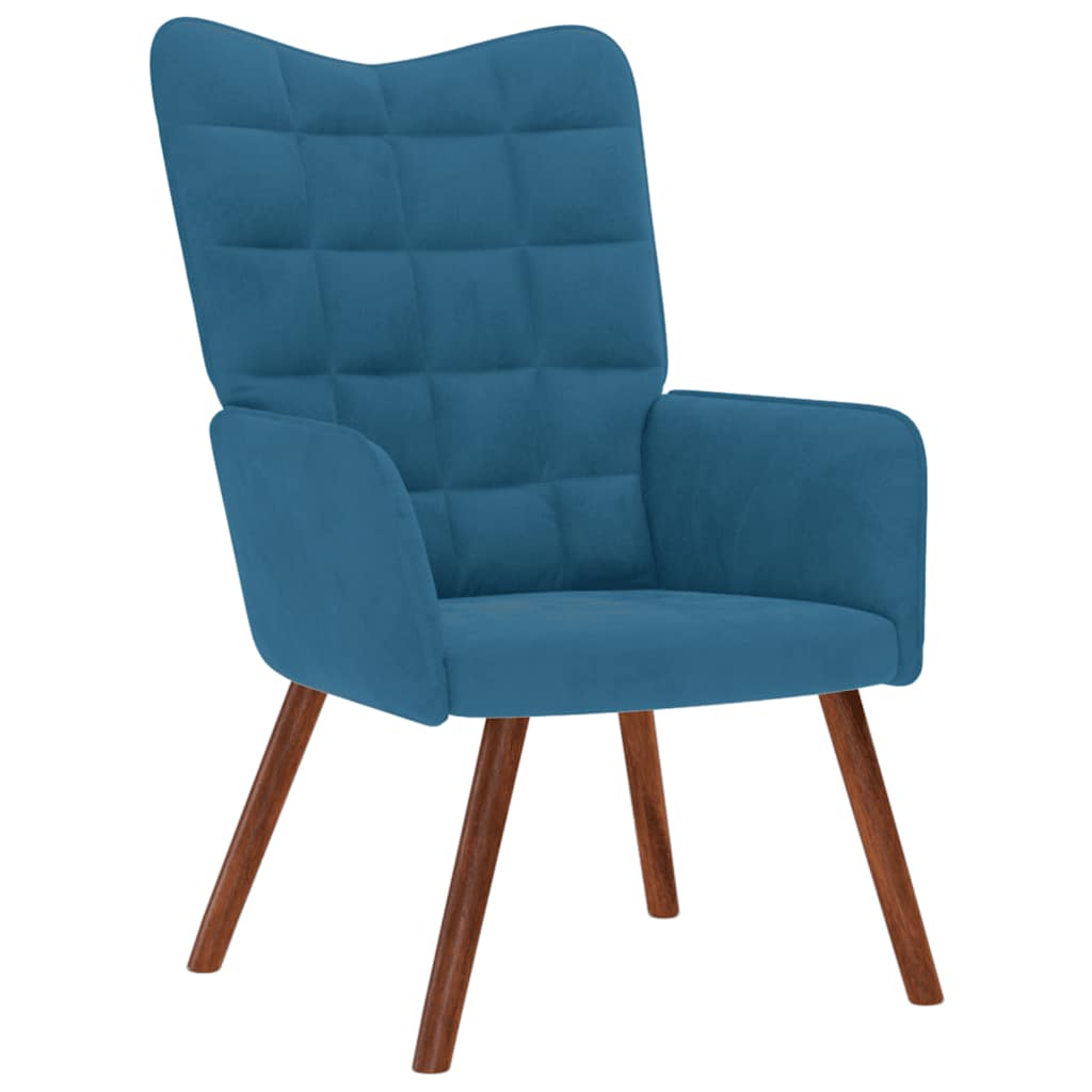 vidaXL Scaun de relaxare cu taburet, albastru, catifea vidaXL Scaun de relaxare cu taburet, albastru, catifea