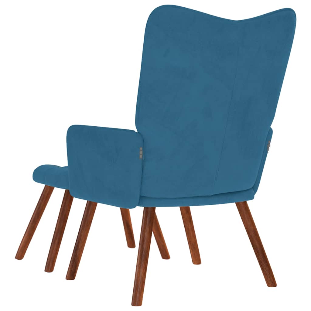 vidaXL Scaun de relaxare cu taburet, albastru, catifea vidaXL Scaun de relaxare cu taburet, albastru, catifea