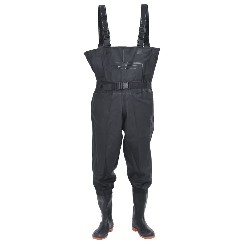 vidaXL Salopetă cu pieptar, cizme și curea, negru, mărimea 45 vidaXL Salopetă cu pieptar, cizme și curea, negru, mărimea 45