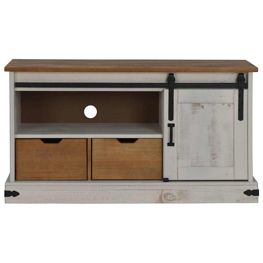 vidaXL Dulap TV HALDEN cu ușă glisantă alb 110x40x60 cm lemn masiv
