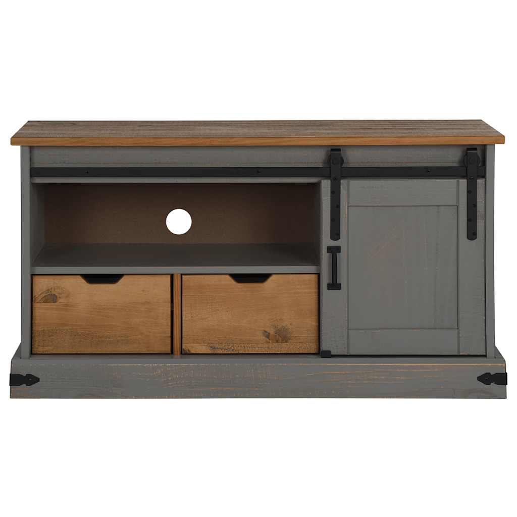 vidaXL Dulap TV HALDEN cu uşă glisantă gri 110x40x60 cm lemn masiv