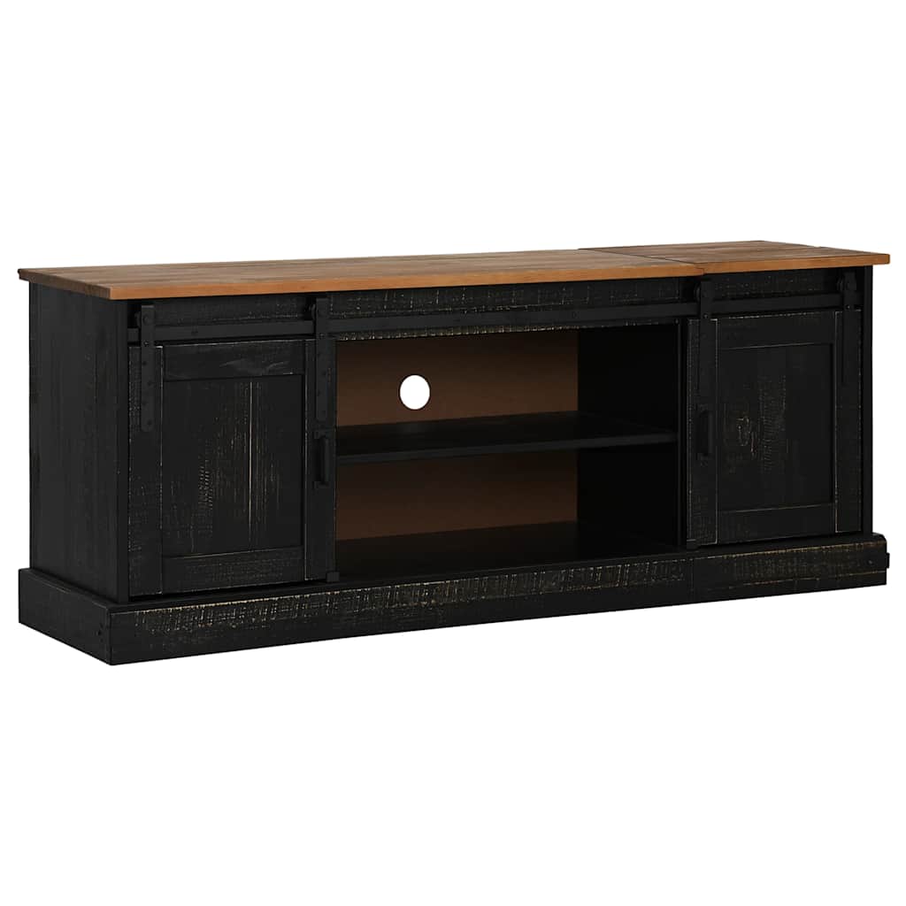 vidaXL Dulap TV HALDEN 2 usi glisante negru 150x40x60 cm lemn masiv