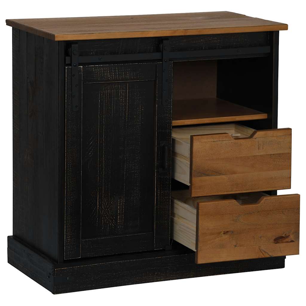 vidaXL Bufetă HALDEN cu uşă glisantă neagră 80x40x80 cm lemn masiv