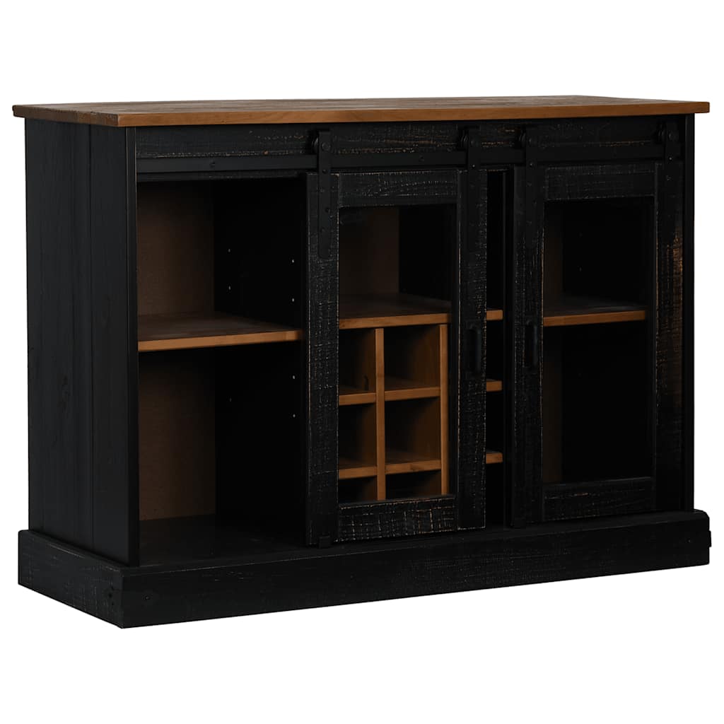 vidaXL Bufetă HALDEN 2 uși glisante negru 112x40x80 cm lemn masiv vidaXL Bufetă HALDEN 2 uși glisante negru 112x40x80 cm lemn masiv