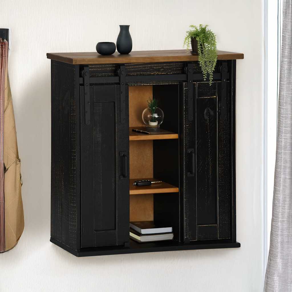 vidaXL Dulap suspendat HALDEN 2 uși glisante negru 75x22,5x70 cm pin vidaXL Dulap suspendat HALDEN 2 uși glisante negru 75x22,5x70 cm pin