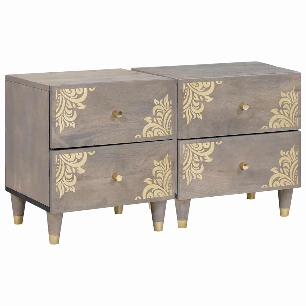 vidaXL Dulap de noapte 2 pcs Gri 40 x 33 x 46 cm Lemn de mango solid