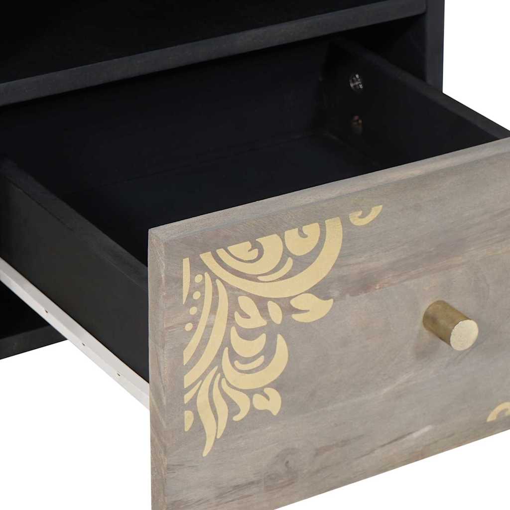 vidaXL Cabinet TV cu sertar Gri 70 x 33 x 46 cm Lemn de mango solid