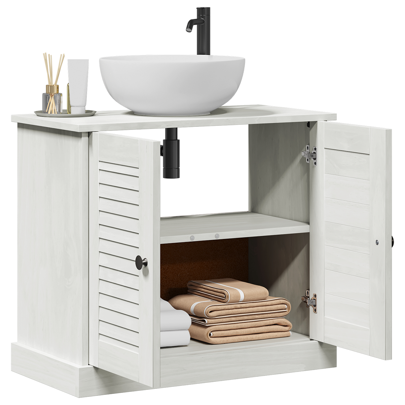 vidaXL Cabinet pentru chiuvetă "VIGO" cu uși, 67.5x34x59 cm, făcut din lemn de pin masiv. vidaXL Cabinet pentru chiuvetă "VIGO" cu uși, 67.5x34x59 cm, făcut din lemn de pin masiv.