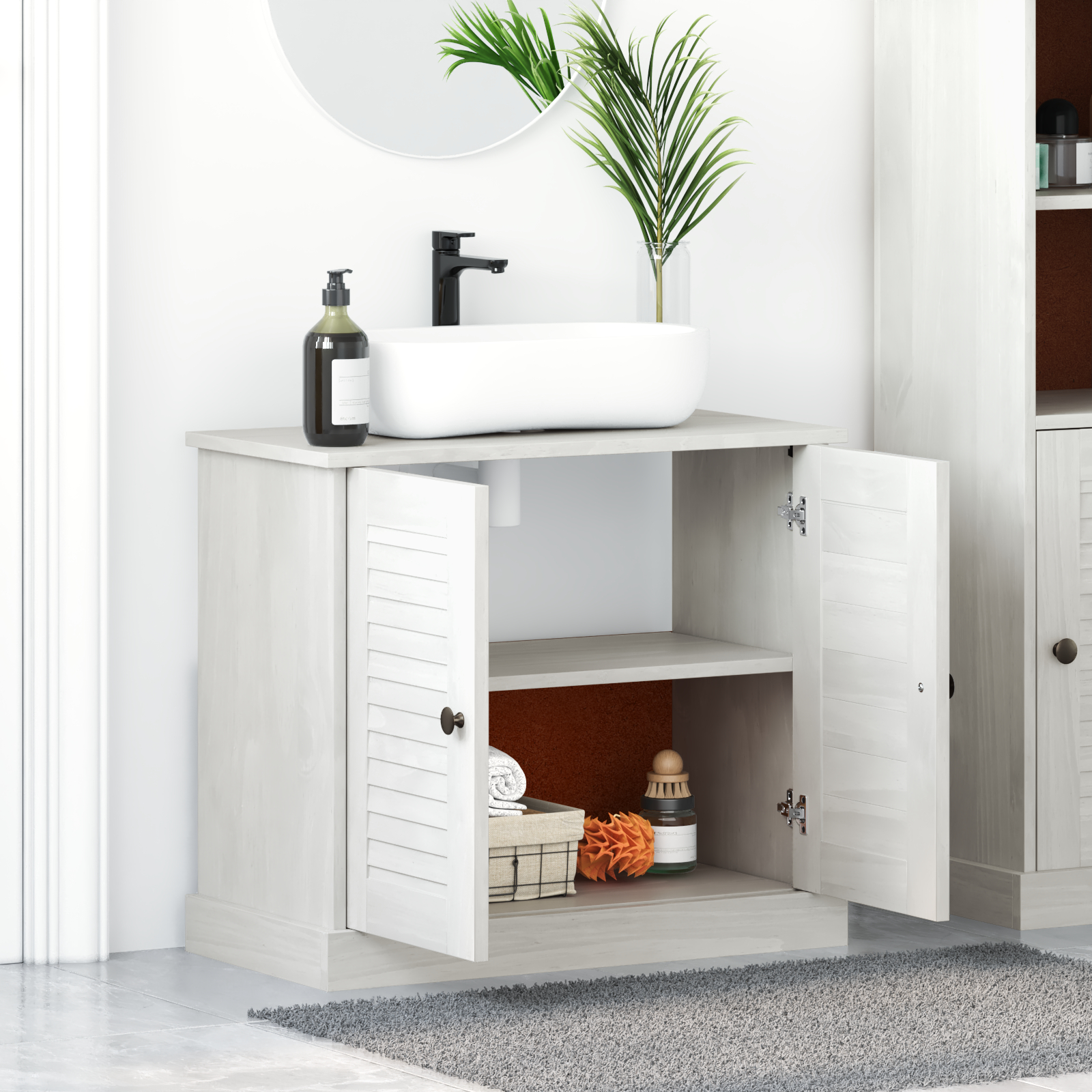 vidaXL Cabinet pentru chiuvetă "VIGO" cu uși, 67.5x34x59 cm, făcut din lemn de pin masiv. vidaXL Cabinet pentru chiuvetă "VIGO" cu uși, 67.5x34x59 cm, făcut din lemn de pin masiv.