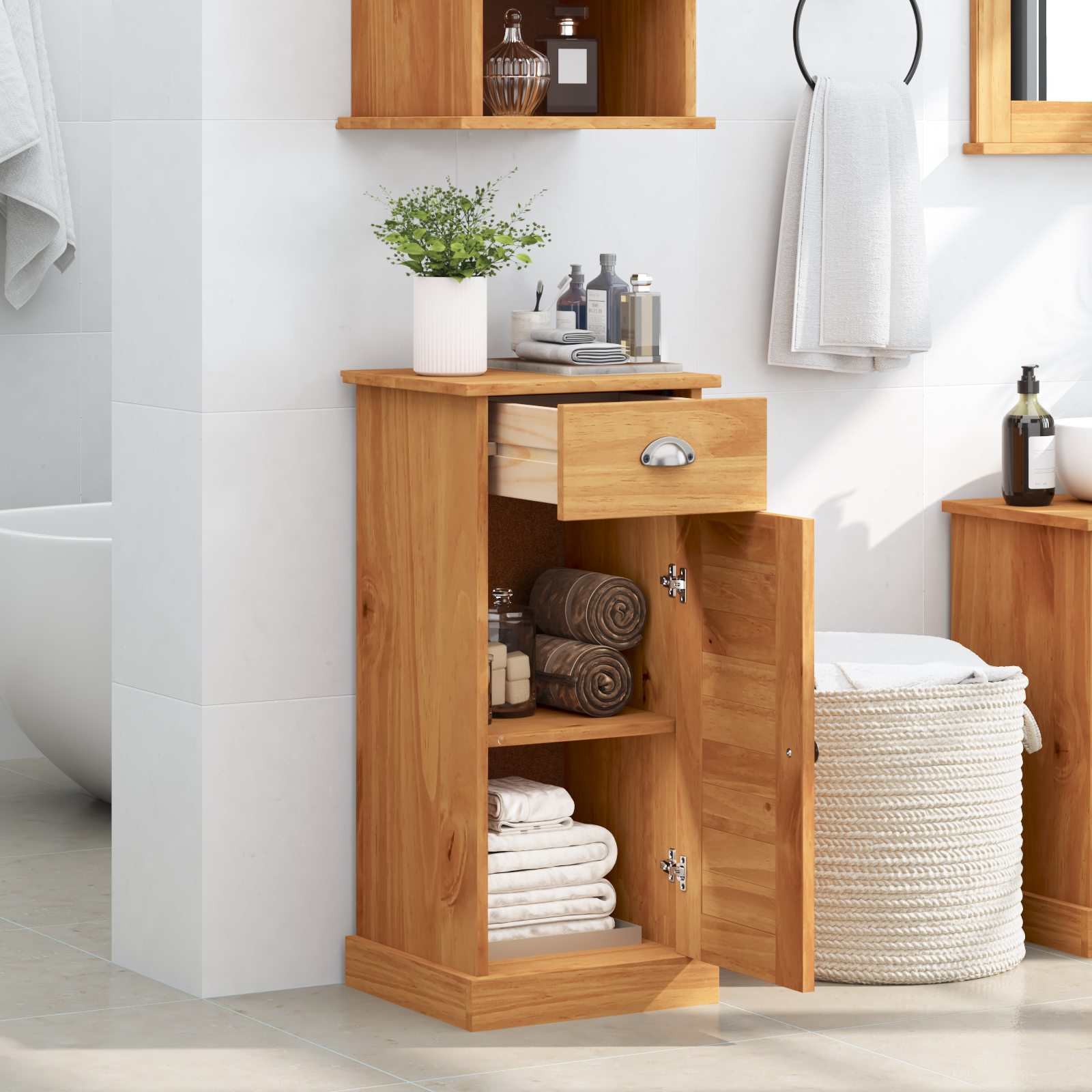 vidaXL Cabinet de baie "VIGO" cu sertar 37x34x80 cm Lemn masiv de pin