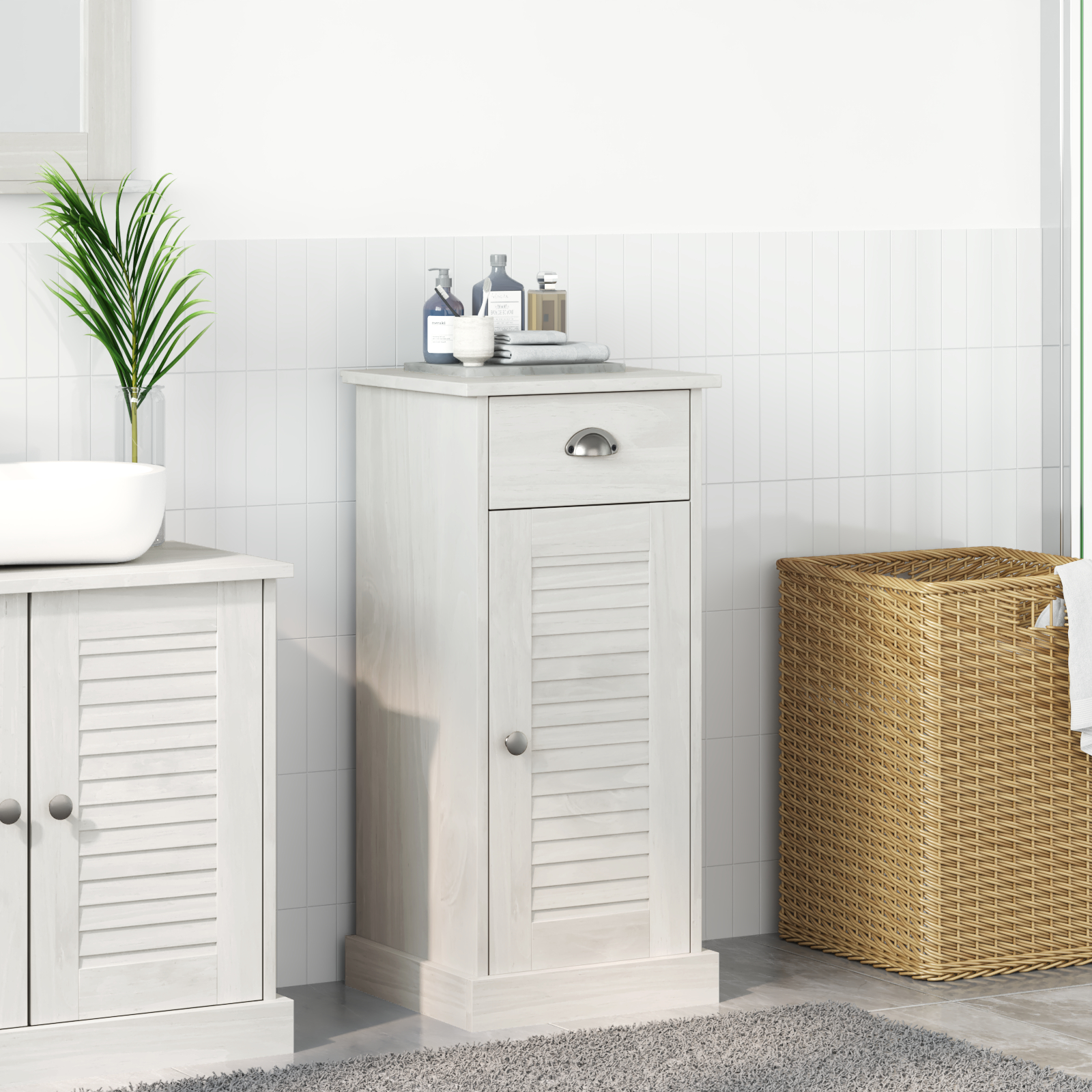 vidaXL Cabinet de baie "VIGO" cu Sertar 37x34x80 cm Lemn Masiv de Pin