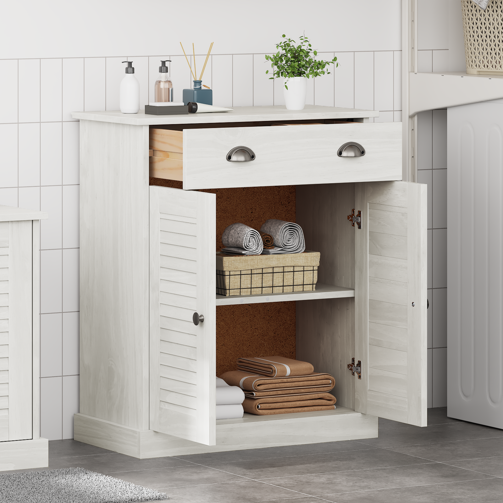 vidaXL Dulap de Baie Alb 68 x 34 x 80 cm Lemn masiv de pin vidaXL Dulap de Baie Alb 68 x 34 x 80 cm Lemn masiv de pin