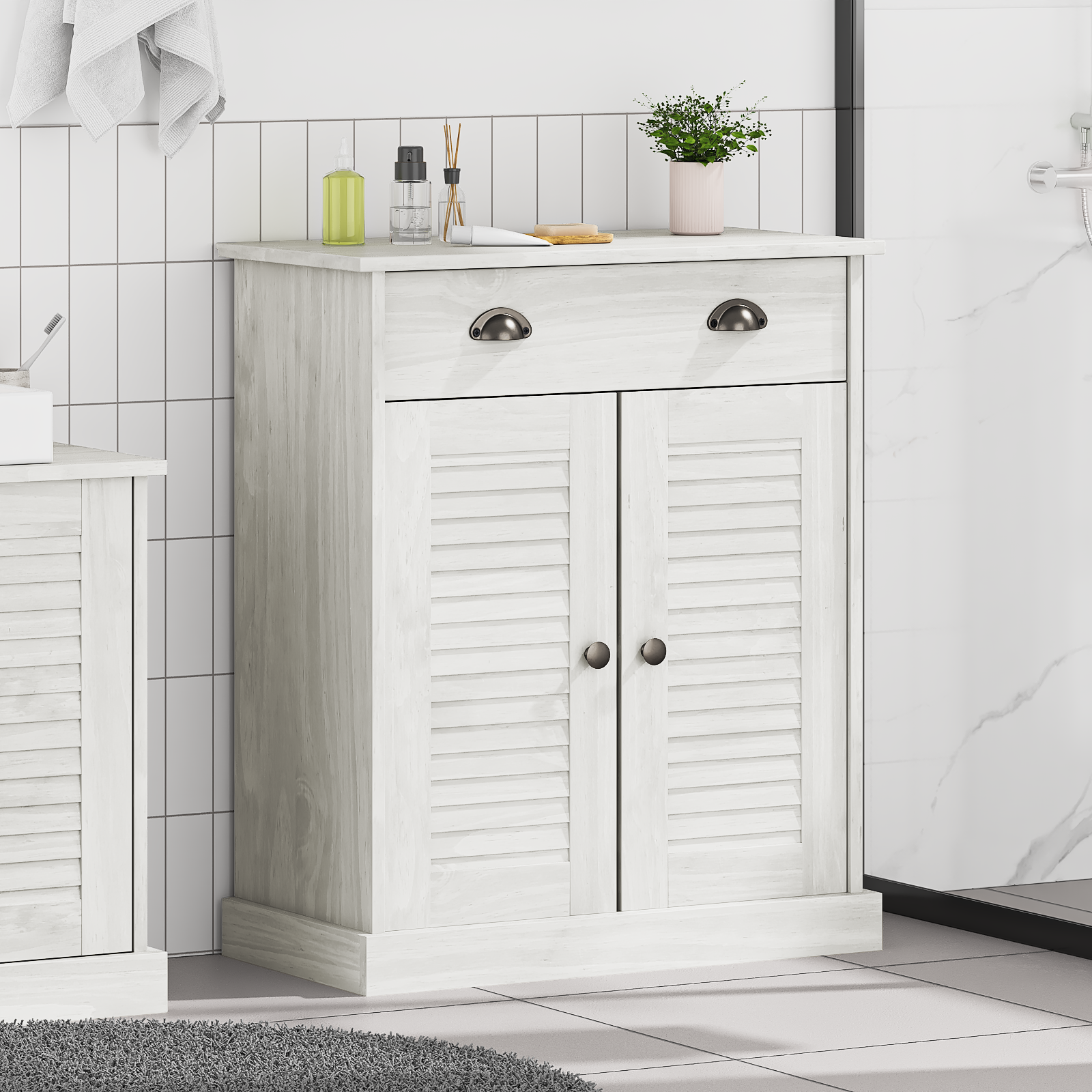 vidaXL Dulap de Baie Alb 68 x 34 x 80 cm Lemn masiv de pin vidaXL Dulap de Baie Alb 68 x 34 x 80 cm Lemn masiv de pin