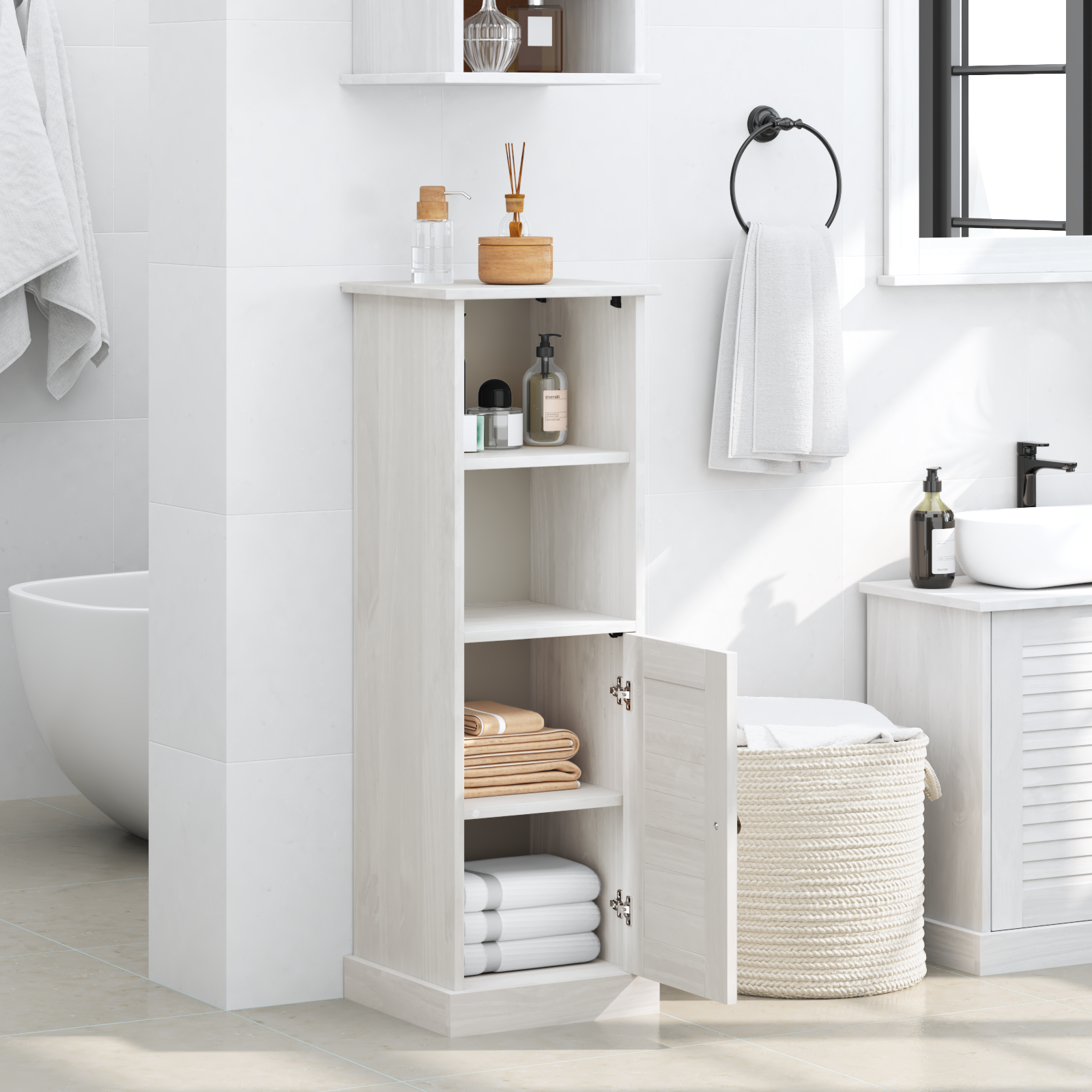 vidaXL Dulap de Baie Alb 37 x 34 x 110 cm Lemn masiv de pin vidaXL Dulap de Baie Alb 37 x 34 x 110 cm Lemn masiv de pin